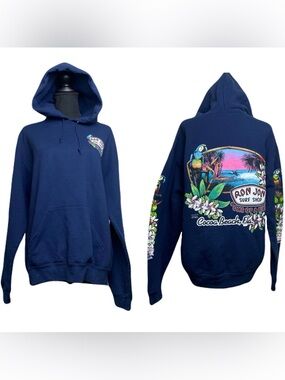 Ron Jon Surf Shop Navy Hoodie w/ Tropical Parrot Design Unisex Medium